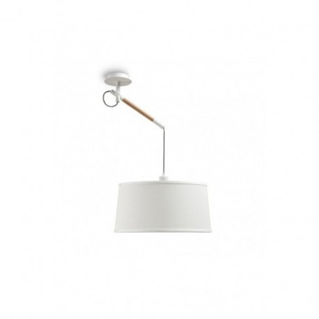 Lámpara Colgante Mantra Nordica Blanco Y Madera 1 Luz con Pantalla Blanca Brazo Articulado