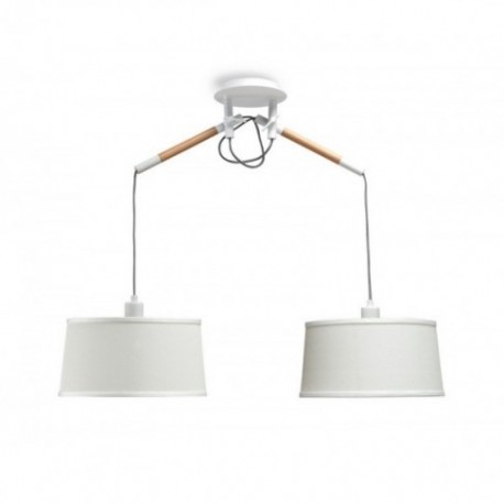 Lámpara Colgante Mantra Nordica Blanco Y Madera 2 Luces con Pantalla Blanca