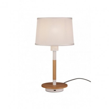 Lámpara de Sobremesa Mantra Nordica II Blanco Y Madera 1 Luz con Pantalla Blanca Y Usb