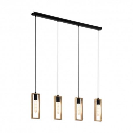 Suspension Vintage EGLO Littleton Noir 4 Ampoules E27 116cm