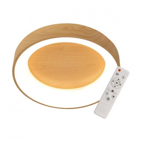 Elegant Plafón Redondo Madera 60cm Led con mando iluminación inteligente circadiana