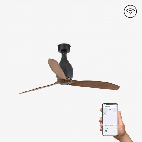 Faro Mini Eterfan Ventilateur de Plafond 128 cm Noir Mat/Noyer Smart Fan