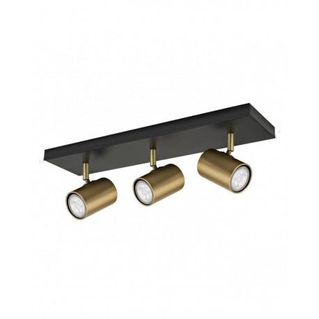 Regleta de Focos Alemar Paros en Negro y Cuero Cabezal orientable 3xGU10