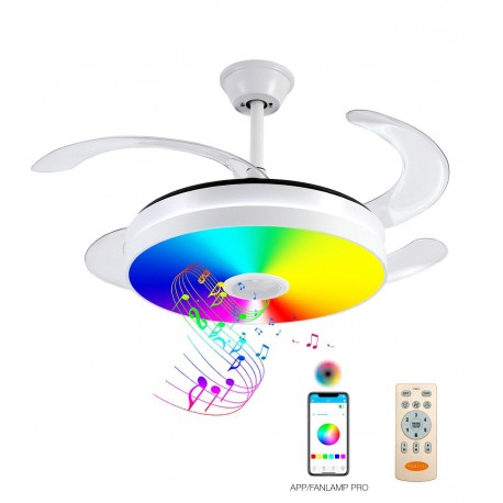 Ventilador de Techo Led Retráctil Mina L Motor DC Blanco Música Smart Home