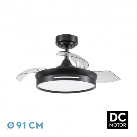 Fabrilamp Micenas Ventilateur de Plafond Rétractable Noir Ø91cm