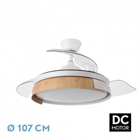 Ventilateur de plafond Fabrilamp Provenza Blanc/Hêtre rétractable Ø107cm