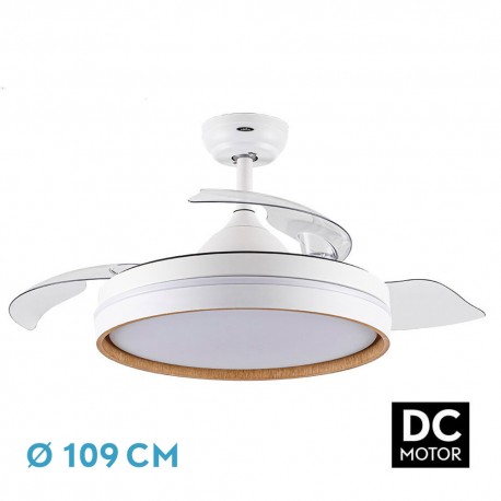 Ventilateur de plafond Fabrilamp Nalon Blanc/Hêtre rétractable Ø109cm