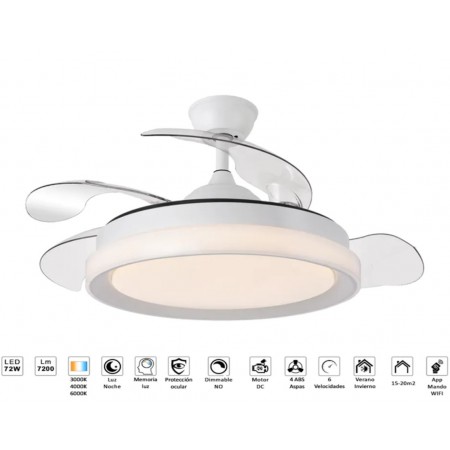 Ventilateur de plafond rétractable NFR Laia blanc Ø107cm avec Wifi