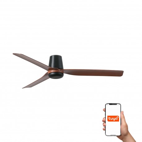 Ventilateur de Plafond Faro Punt Tub Tuya Smart Ø130cm Noir/Noyer Sans Lumière