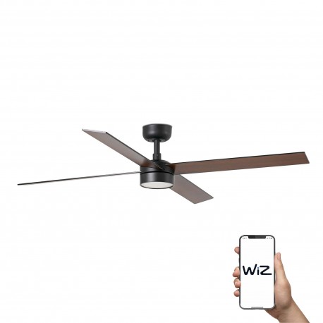 Ventilador de Techo Faro Rudder L4 WiZ Ø132cm Negro Palas Negro/Nogal