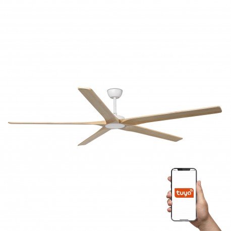 Ventilateur de Plafond Faro Bigwood Tuya Ø200cm Blanc/Pin Sans Lumière