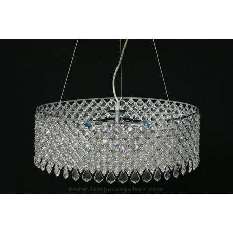 Lámpara Colgante Cristal y Cromo Rejilla 50cm 10 Luces