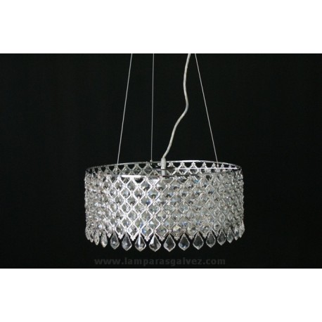 Lámpara Colgante Cristal y Cromo Rejilla 40cm 8 Luces