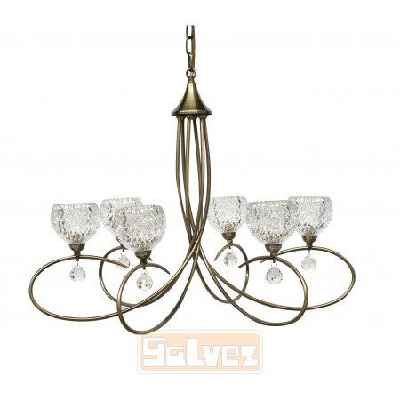 LAMPARA BRONCE VIEJO 6L CON TULIPA CRISTAL