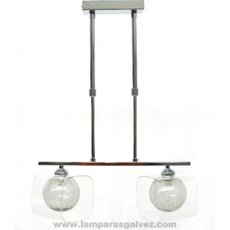 LAMPARA CROMO 2 LUCES CON CRISTAL CRAQUELE