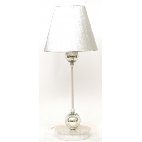 Lámpara de Sobremesa Perla y Cristal Craquelle con Pantalla Hilo Plata