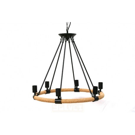 LAMPARA RUSTICA CUERDA 6 LUCES