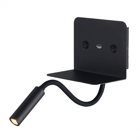 Aplique de Pared para Dormitorio con USB Negro